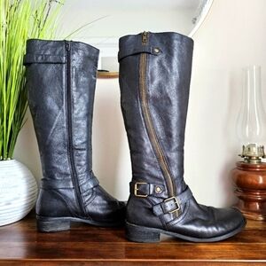 Vintage Steve Madden Women's Black Moto Leather Knee-High Boots
